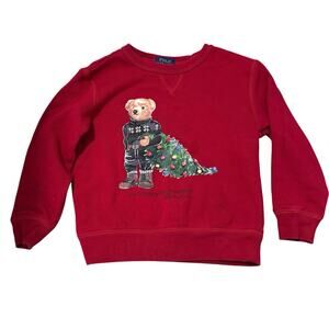 *READ* Flaws Polo Ralph Lauren Polo Bear Christmas Tree Sweatshirt Red 5 Holiday